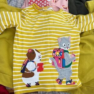 Mini Boden Yellow Striped Long Sleeve Tee with Animal Appliqué